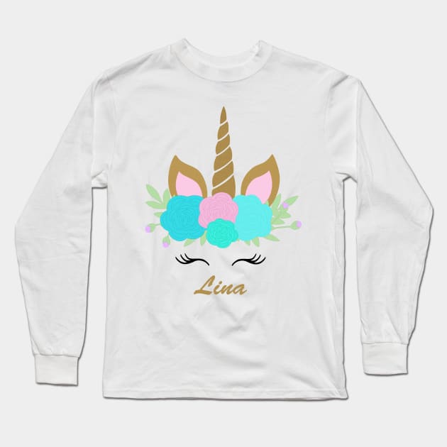 Unicorn Lina - Teal Long Sleeve T-Shirt by karlaestrada